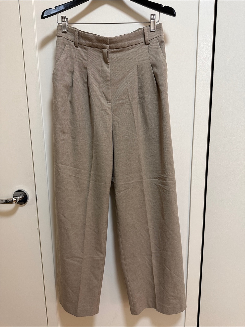 H&M Wide-Leg High-Rise Pants in Taupe